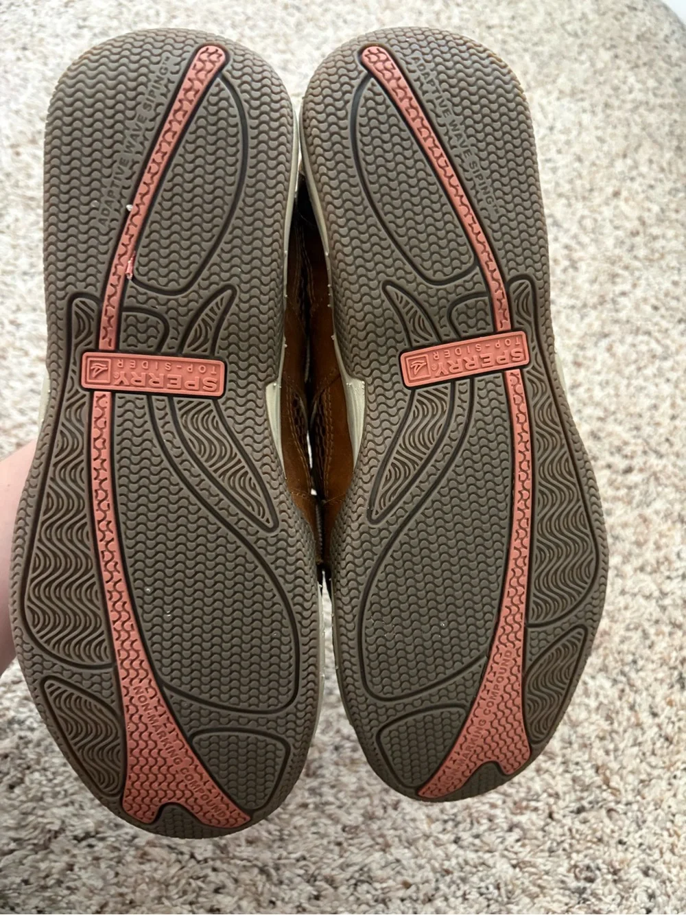 Sperry Men's Chestnut Brown Leather Boat Shoes with Orange Accents